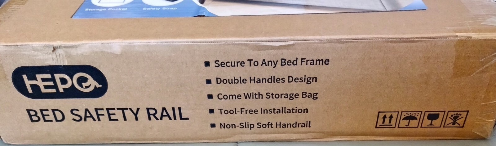 HEPO Bed Safety Rails for Elderly with Double Handles and Storage Pocket