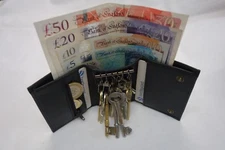 Leather Key Holder Wallet for Six Keys Paper Money Coins and Credit Cards