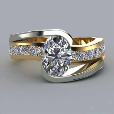 2.2 Ct CZ By Pass Women Proposal Band Two Tone Plated Ring For Valentine Gifts