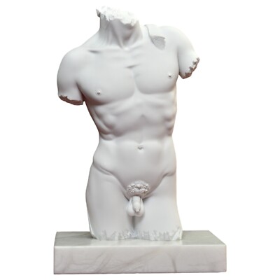 Torso David von Michelangelo Marmorskulptur mit Alabasterbasis H 43cm