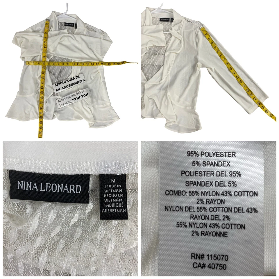 Cárdigan Blazer Nina Leonard Mujer Talla Mediana Volantes Tejido Encaje Oficina Femenino Foto 4 de 4