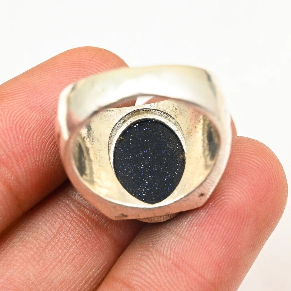 Мужское кольцо ручной работы из чистого серебра 925 пробы с золотым камнем все размеры M839 - Изображение 3 из 4
