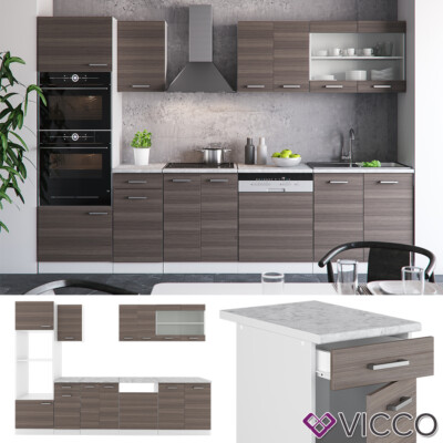 Cuisine Kitchenette bloc cuisine intégrée Chêne Gris Merle 250 cm Respekta