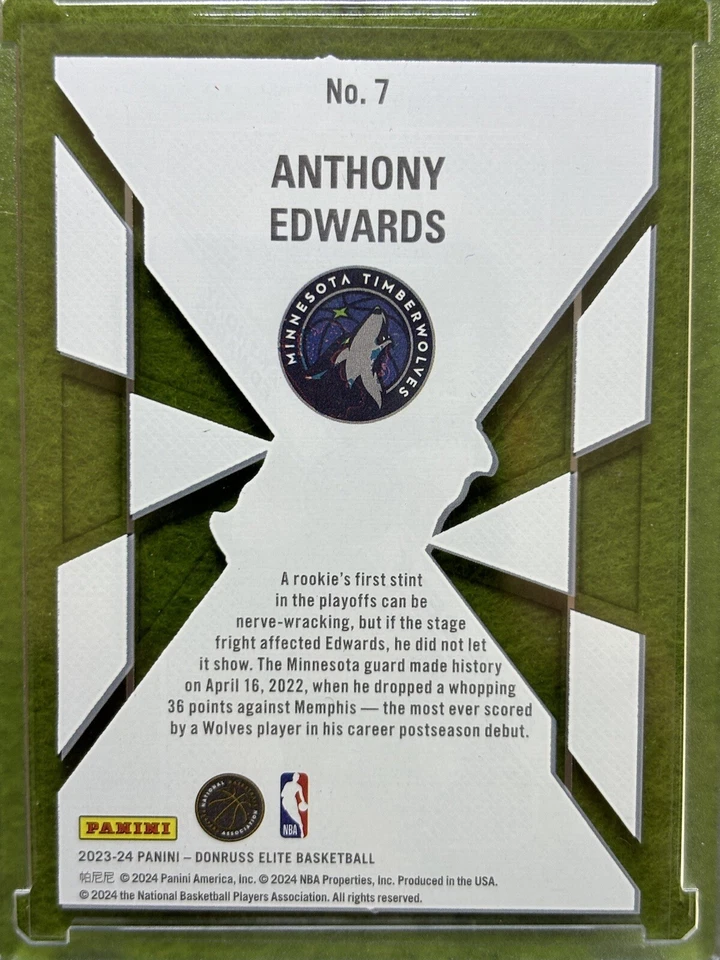 Anthony Edwards CLEAR Elite DECK CARD JERSEY #5 WOLVES SP 2023-24 Donruss Elite - Image 4 of 4