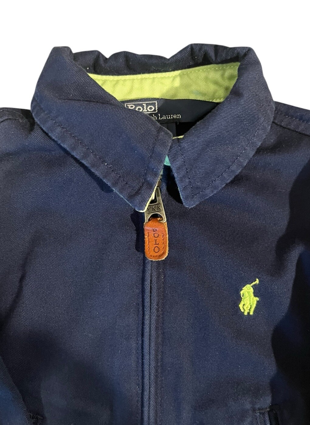 Polo Ralph Lauren verde fluo pony unisex bambino giacca zip intera tasche 12M