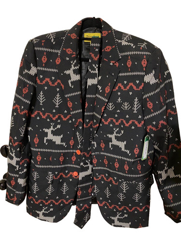 TIPSY ELVES Men's The Rage Deer Ugly Christmas Blazer With Tie Set Sz L (42)