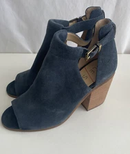 SOLE SOCIETY Ferris Blue Suede Peep Toe Bootie Heels Cut out sides Size 6M