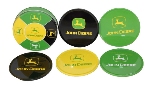 5 John Deere Coasters In Tin Metal With Cork Backs Black Yellow & Green-G1