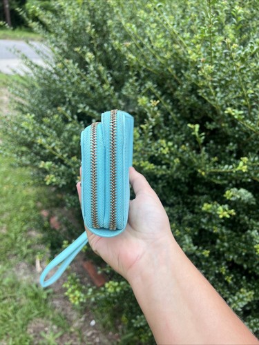 Kate Spade Sanders Place Anita In Atoll Blue Leather Zip Around Wristlet Wallet - Picture 7 of 13