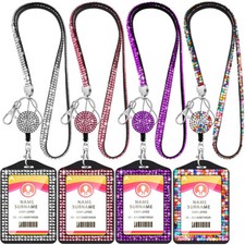 Rhinestone Lanyard Card Cover ID Name Badges Work Card Case Holder Retractable  