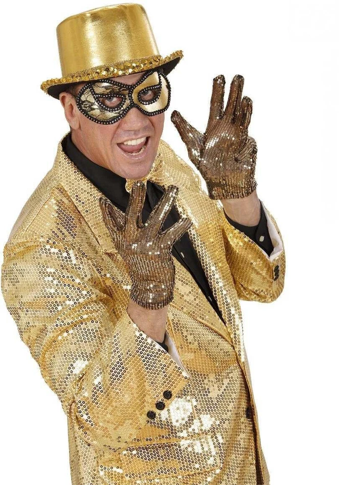 Goldene Pailletten Handschuhe / Karneval Fasching Theater Popstar Kostüm Party - Bild 2 von 3