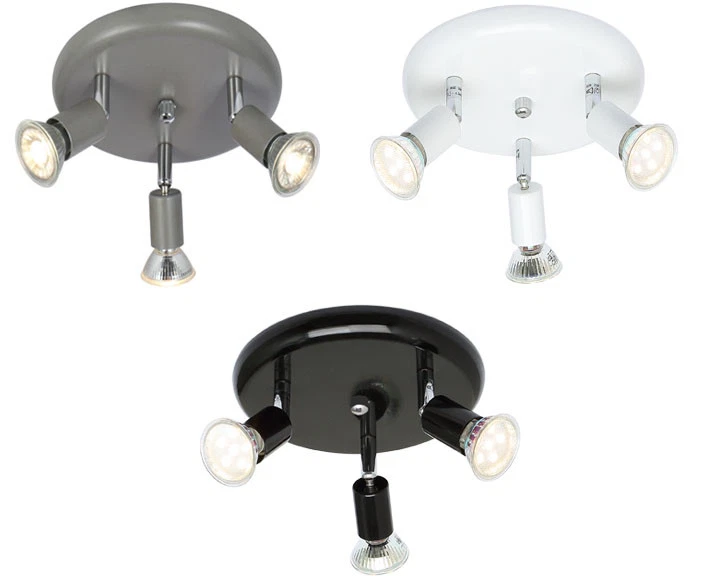 Modern 3 Way Ceiling Lights Adjustable LED GU10 Lamp Kitchen Spotlight Fitting - Picture 1 of 21