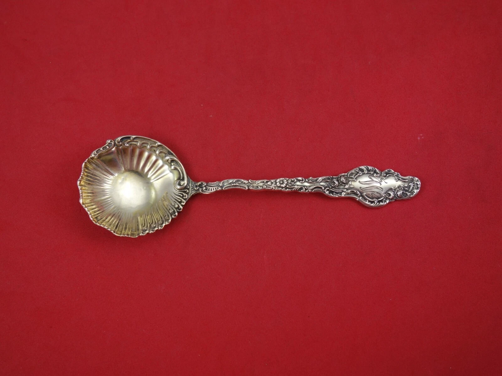 Watteau by Durgin Sterling Silver Sauce Ladle Gold Washed Fancy Bowl 5 1/2"