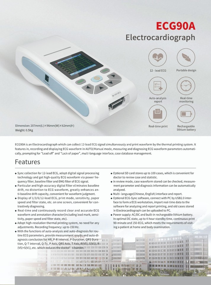 Touch Screen ECG90A Single Channel 12 Leads USB Software Printer EKG ...