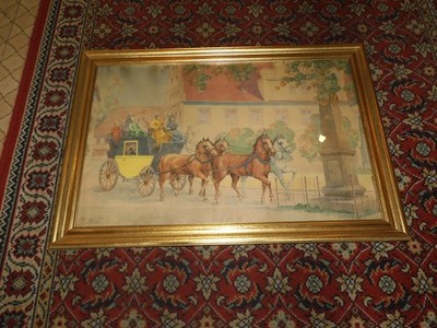 Original-Aquarell: ''Postkutsche vor Rathaus Belgern'' v.Prof.Hrussa, um 1930-1935