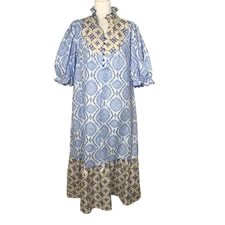 NWT Umgee Women’s Large Blue Cream Puff Sleeve Cottagecore Prairie Boho Dress