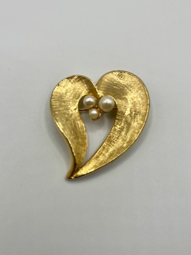 Vintage Brosche goldfarben Herz mit Kunstperlen - Bild 2 von 5