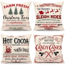 Farmhouse Christmas Pillow Covers 18"x18" Set of 4 Winter Holiday Decorations...