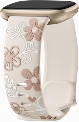 Floral Engraved Strap Compatible with Fitbit Versa 4 & Versa 3