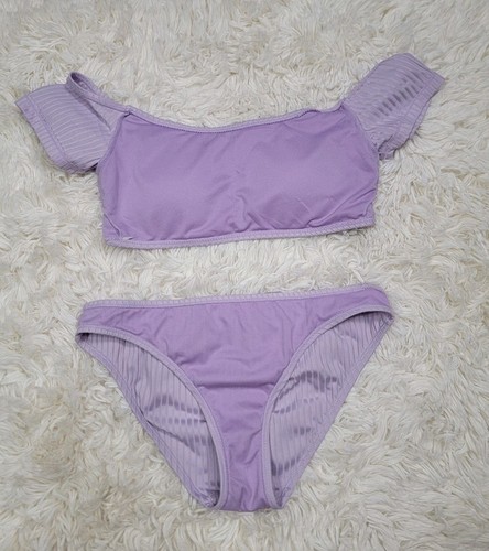 Cabana del Sol Size Small Two Piece Swimsuit Purple Ribbed Bikini Molded Cups C - Picture 4 of 5