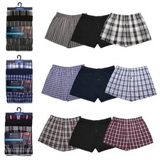Mens Boxer Shorts Woven Check Loose Breathable Boxers Underwear 3 Pack