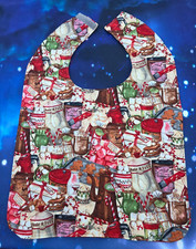 Handmade Adult Special Needs bib quilted CHRISTMAS cocoa chocolate candy canes