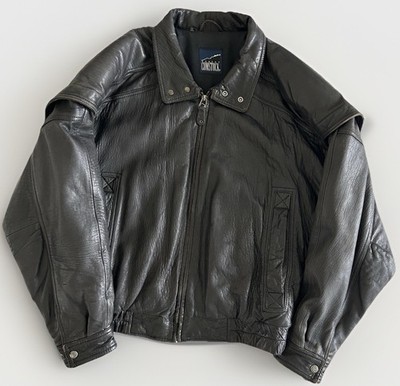 VTG Robert Comstock Black Leather Bomber Jacket 42 Original Mountain Tag 80s 90s
