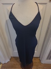 Ladies Prettylittlething Size 10 Navy Ribbed Sleeveless Pencil Dress