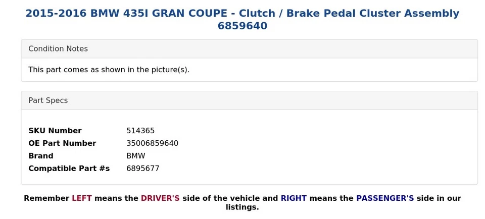 BMW 435I 2015-2016 GRAN CUPÉ - Conjunto de embrague/pedal de freno 6859640 Foto 4 de 4