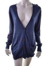 ACNE Damen Langer Geknöpfter Cardigan Gr. M Marineblau Baumwolle 100% Leichter
