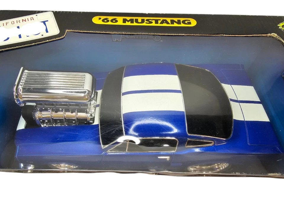 🇺🇸🇺🇸Muscle Machines 1966 Mustang Blue White Stripes 1:18 NEW SEALED! - Image 3 of 4