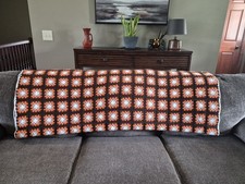 Vintage Granny Square Afghan Blanket Throw Handmade Crochet 84 x 60 1970s Orange