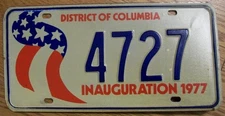 WASHINGTON DC / DISTRICT of COLUMBIA LICENSE PLATE - 4727 - INAUGURATION '77