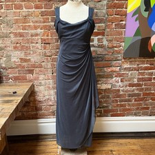 Alex Evenings Grey Draped Metallic Glitter Cowl Neck Maxi Gown Prom Dress Size 8