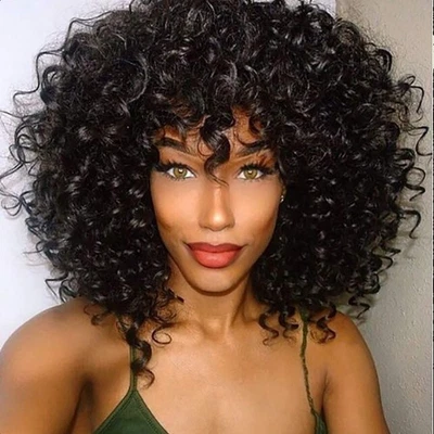 Yeeshedo Afro Perücke Schwarz - Hitzebeständige Kinky Curly mit Pony für Frauen