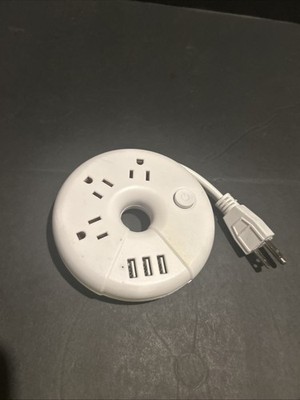 NTONPOWER Travel Power Strip for Cruise Ship-Donut , 3 USB Ports, 3 Plugs. White