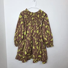 Dylon Brown Green Floral Whimsical Puff Sleeve Swing Mini Dress Size Medium