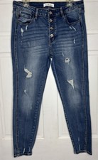 Kancan Jeans Women  s Size 13/30 High Rise Distressed Button Fly Blue