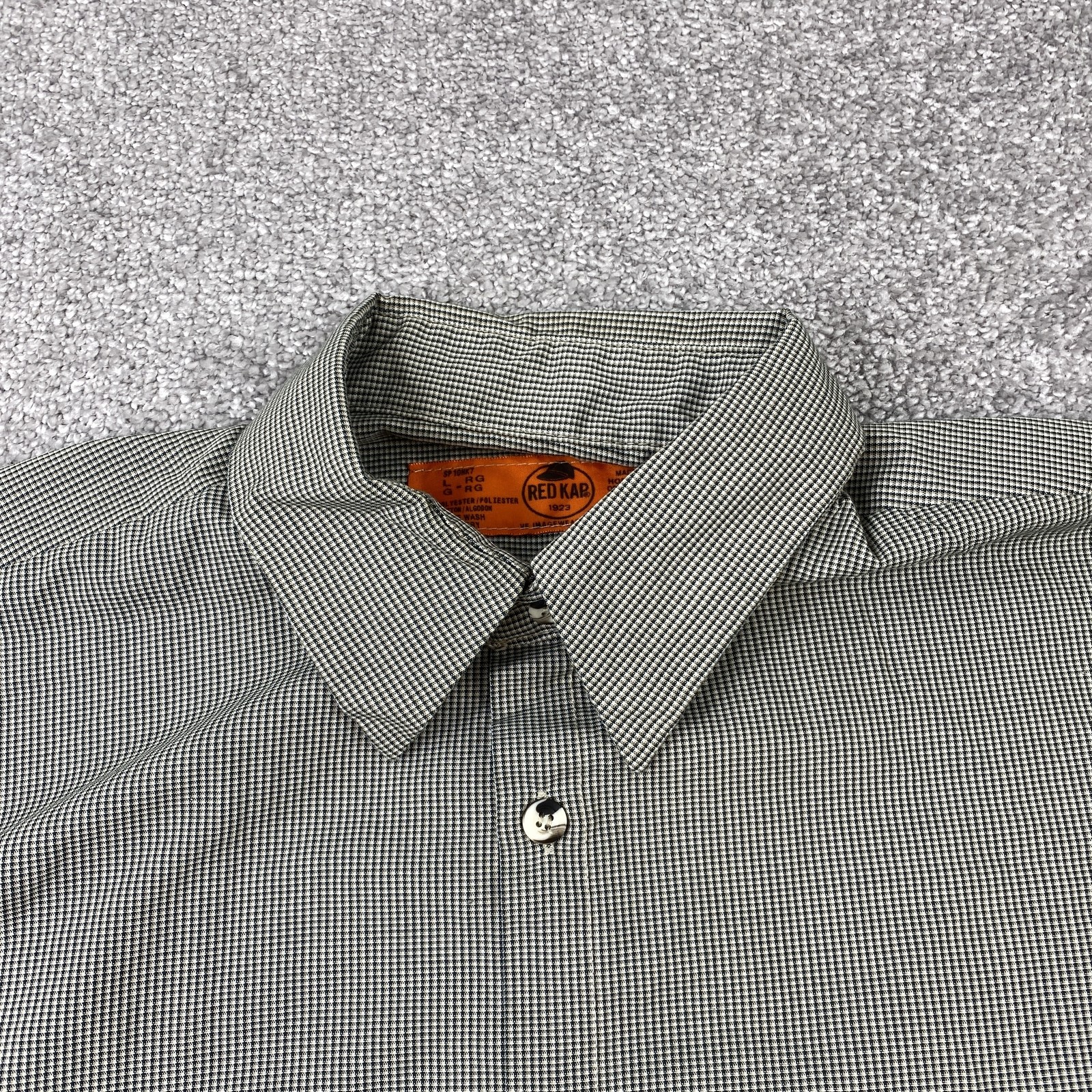 Red Kap Button Up Shirt Men's Large Long Sleeve Green Check Polyester