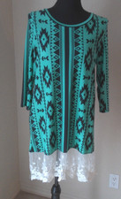 AUDITIONS AZTEC PRINT GREEN DRESS WITH LACE TRIM SIZE SMALL 	BN247