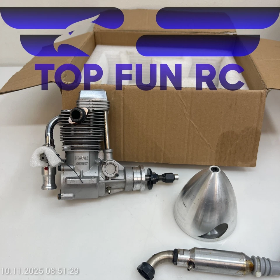 OS FS-120S-E 4-STROKE NITRO RC AIRPLANE ENGINE W/ MUFFLER & ORIGINAL BOX - Image 3 of 4