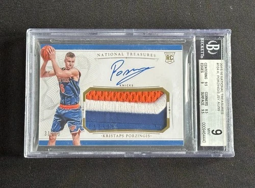 2015-16 National Treasures Kristaps Porzingis Rookie Patch Auto RPA /99 BGS 9/10