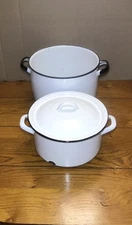 Vintage Enamel Enamelware Stock Pot Saucepan Pan Pots 9” & 10” Diameter Cookware