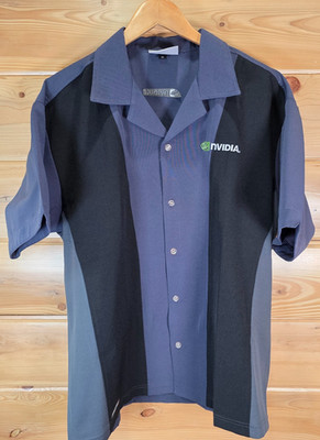 Vintage Nvidia Computer Tech Y2K Work Striped Bowling Shirt Men XL