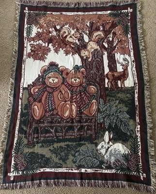 Goodwin Weavers Cuddle Bears 100% Cotton Sofa Throw 48x68 Bears Forest Vintage