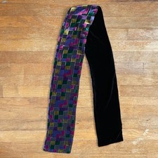 Vintage Checkered Crushed Velvet Scarf 1980s Colorful Silk Oblong NeckscarfVinta