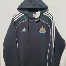 Newcastle United Hoodie Mens Large Black White Soccer Adidas Pullover Sweatshirt