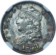 1833 Capped Bust Half Dime MS64 NGC - Gorgeous Original Toning