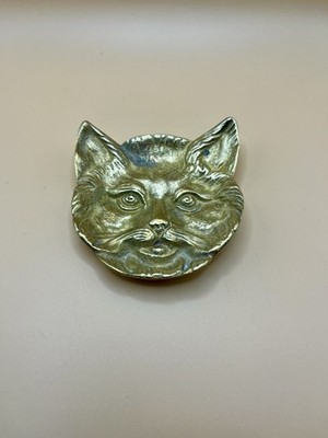 Vintage Metallguss Messing Katzengesicht Schale: 30er Jahre Schmuck Tablett schweres Dekor