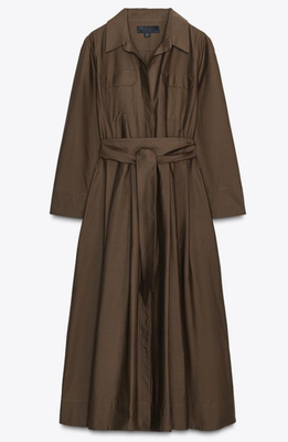 L'Or Waist tuck shirt dress カーキブラウン L'Or Waist tuck shirt dress カーキブラウン L'Or Waist tuck shirt